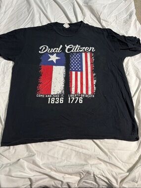 Port and Company Black Short-Sleeve Tee with Red, White & Blue Flag Graphics